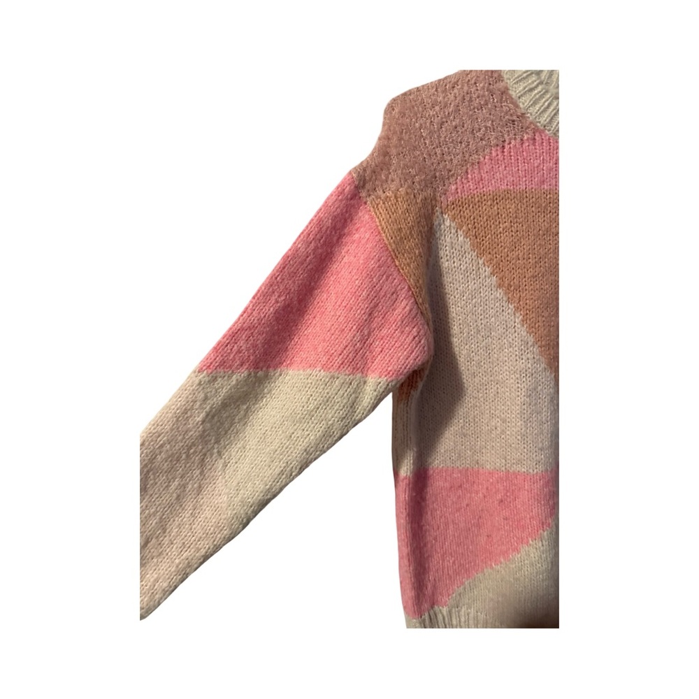 J. Crew Geometric Crew Neck Knit Sweater in Cream, Pink, and Tan Size Small - Picture 3 of 7